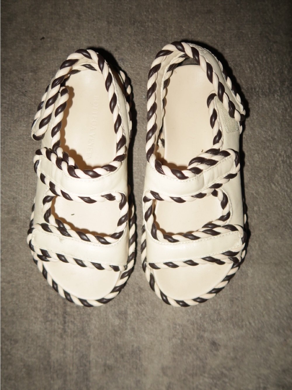White Sandals with Brown Trim - Comfortable Summer Shoes